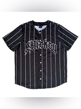 Disney Mickey Mouse Pinstripe Baseball Jersey Black XL